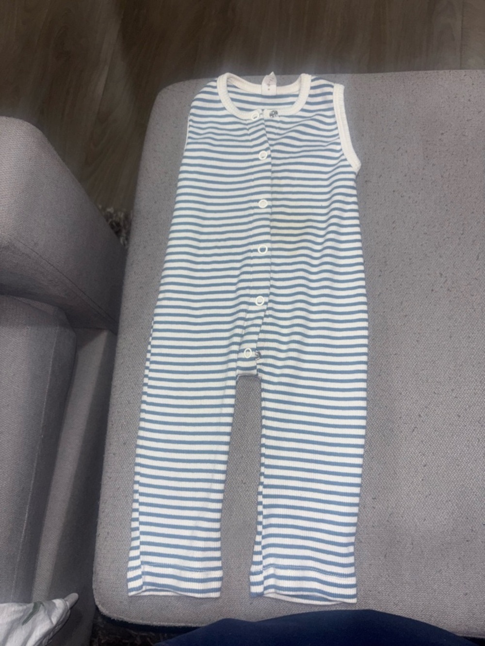 Sleeveless Blue & White Striped Baby One-Piece Romper